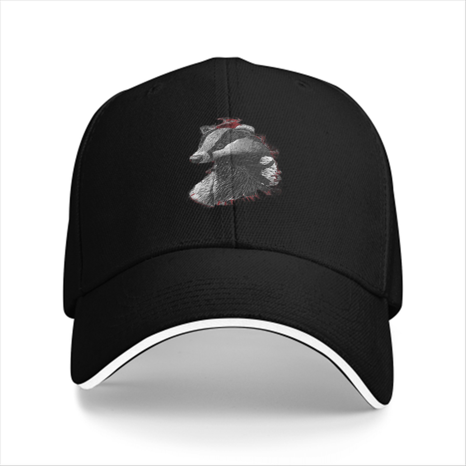 Black Baseball Cap With Detailed Badger Head Graphic Design