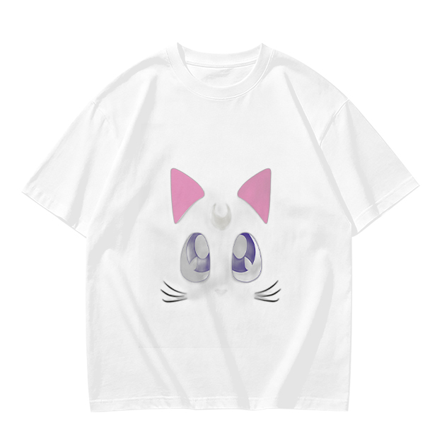 Olive Green T-Shirt With Cute Cat Face Graphic Print