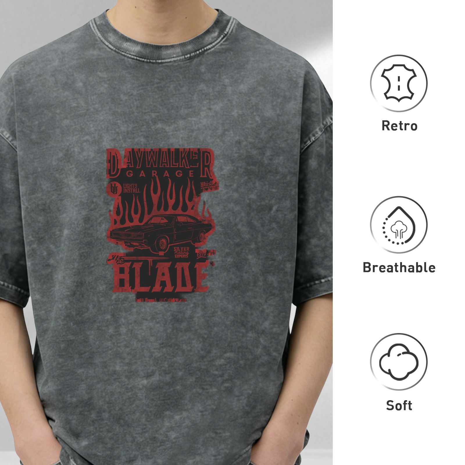 Vintage Daywalker Garage The Blade Car Flame Graphic T-Shirt