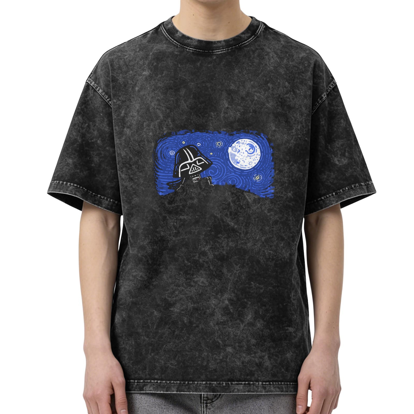 Washed black t-shirt with Darth Vader and Death Star graphic