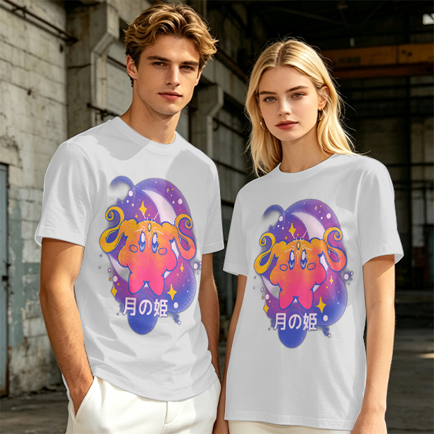 Olive t-shirt with cosmic cat and moon graphic print