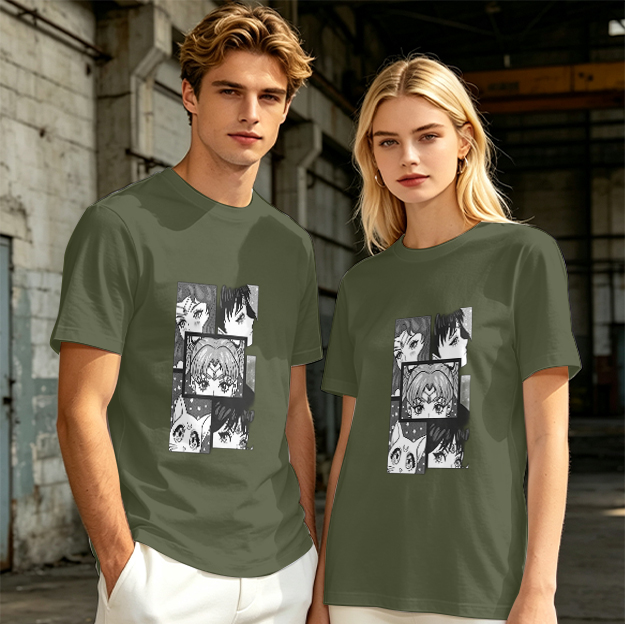 Olive Anime Character Panel Print Short Sleeve T-Shirt