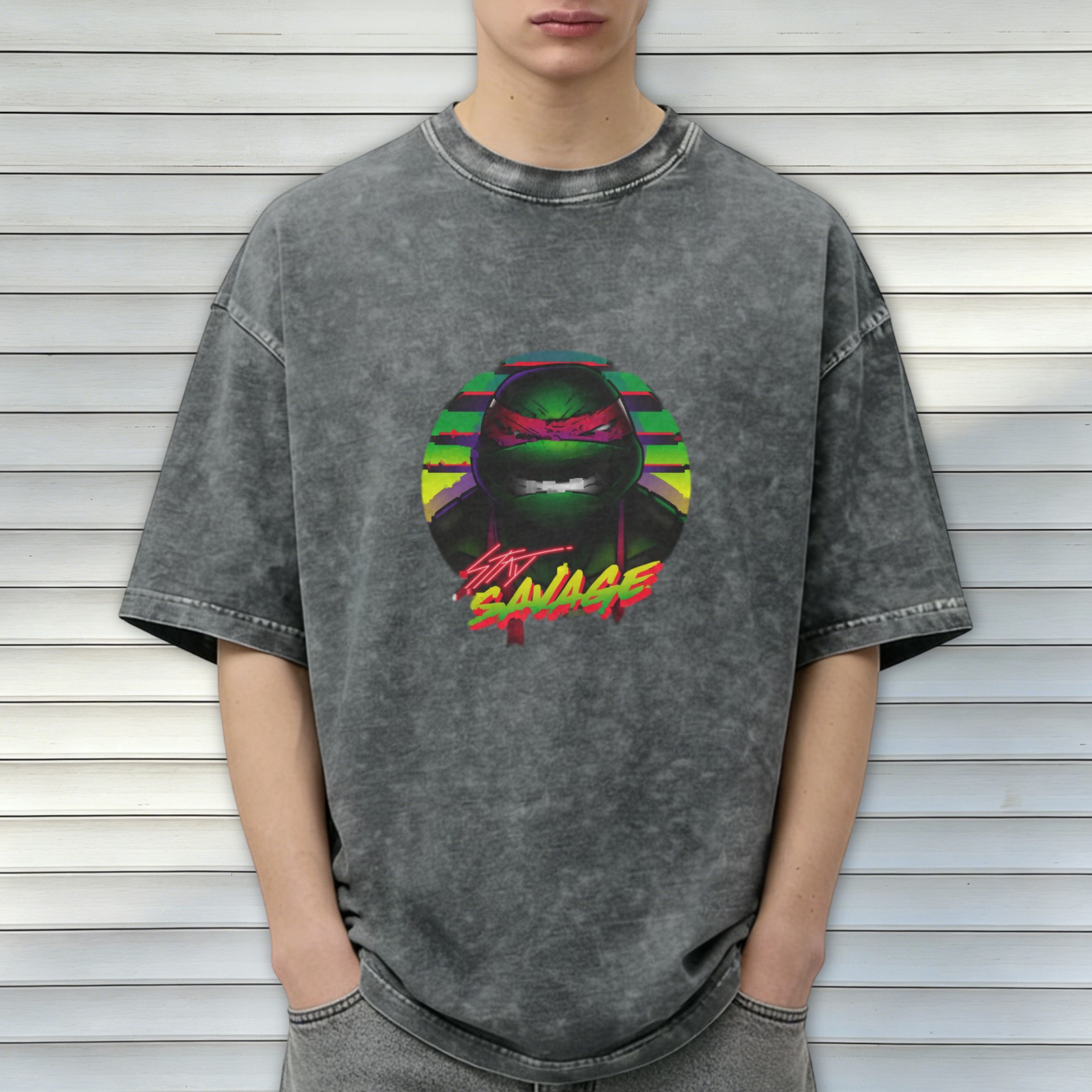 Teenage Mutant Ninja Turtles Stay Savage Graphic Acid Wash T-Shirt