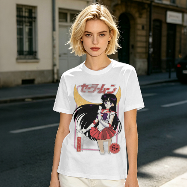 Olive T-shirt with Sailor Mars Anime Graphic Print