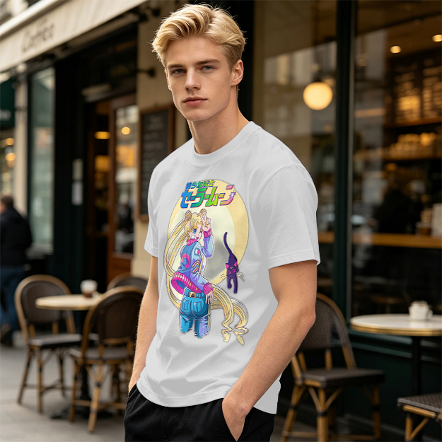 Olive anime graphic t-shirt featuring Usagi and Luna