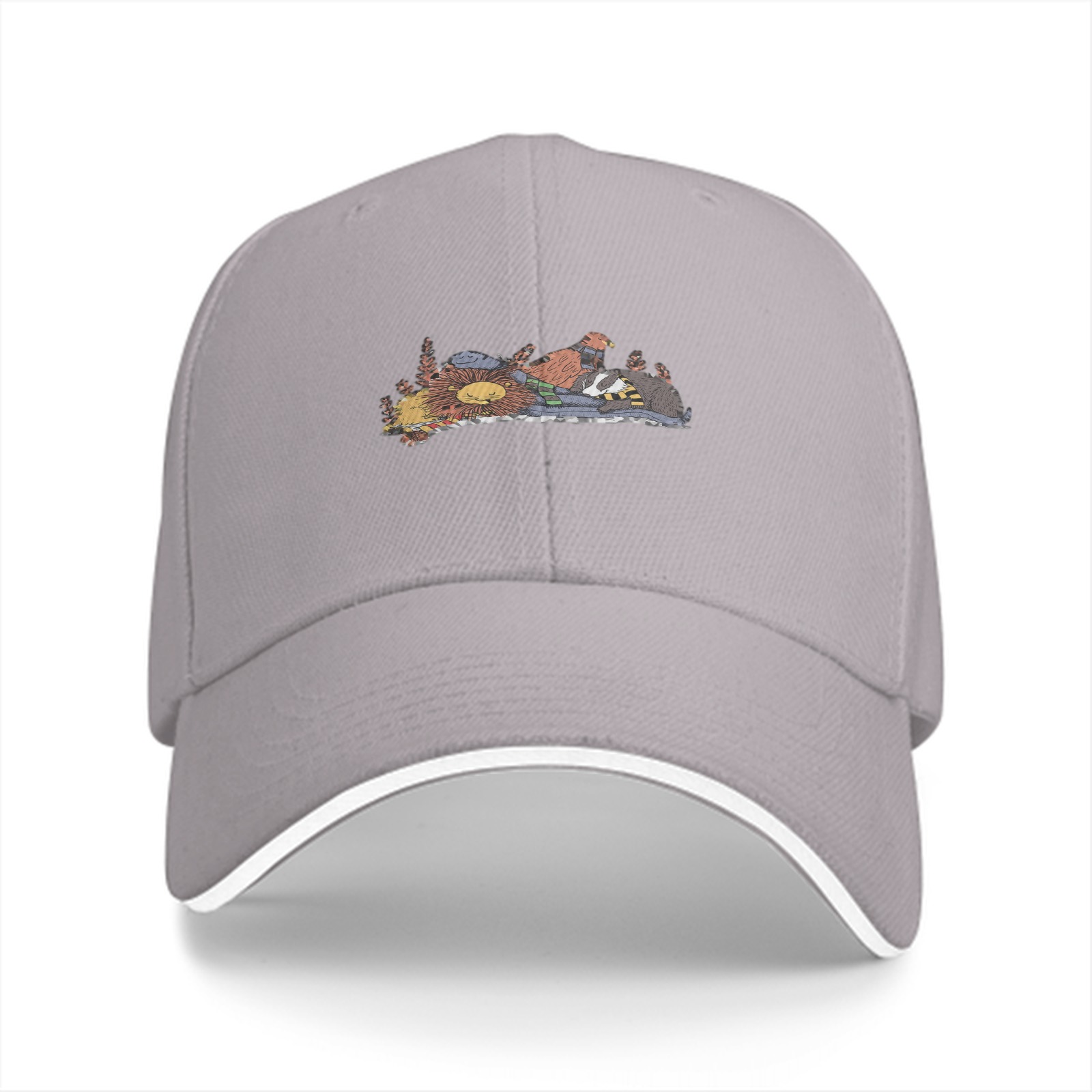 Black baseball cap with sleeping house mascots graphic