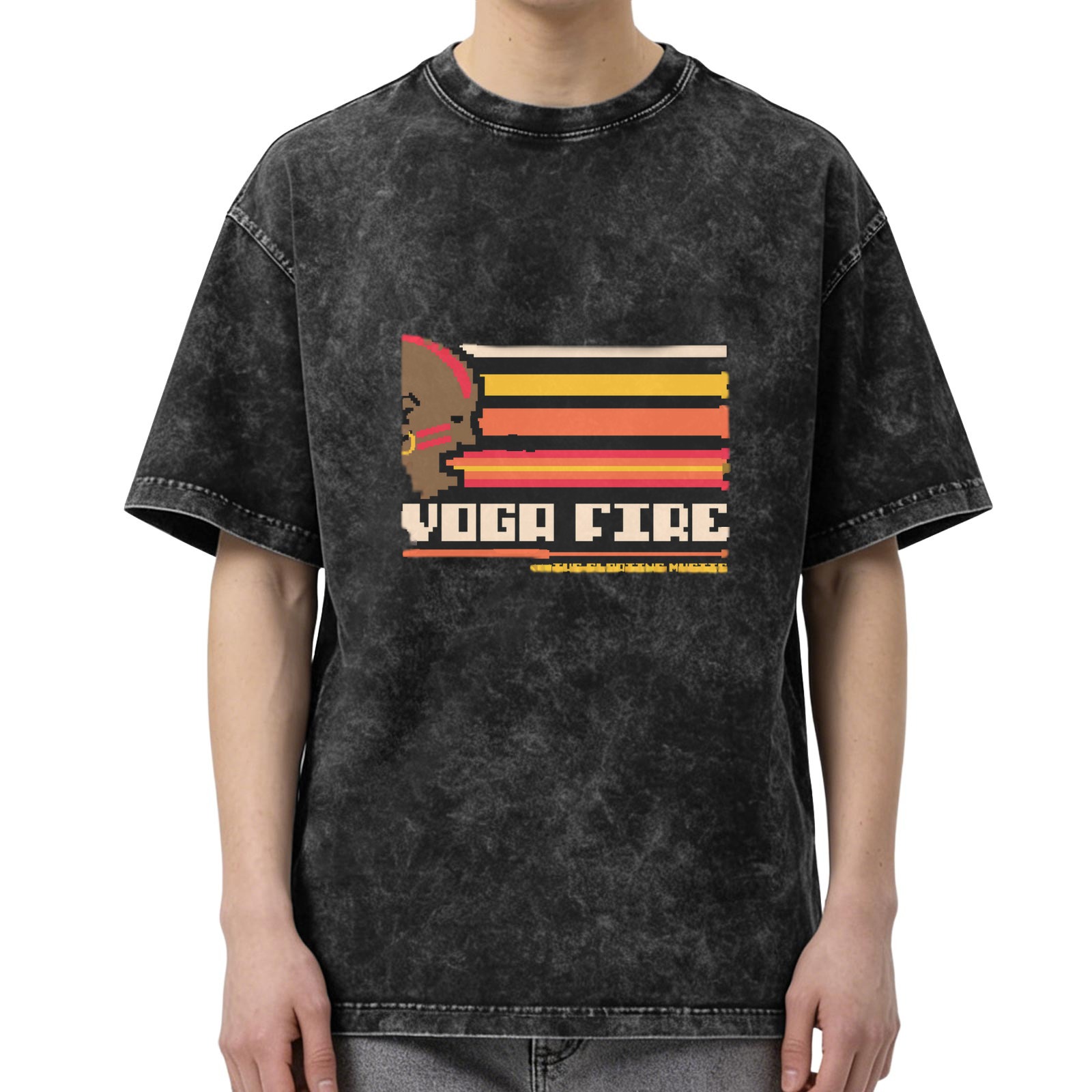 Voga Fire Graphic Acid Wash Black Short Sleeve T-Shirt