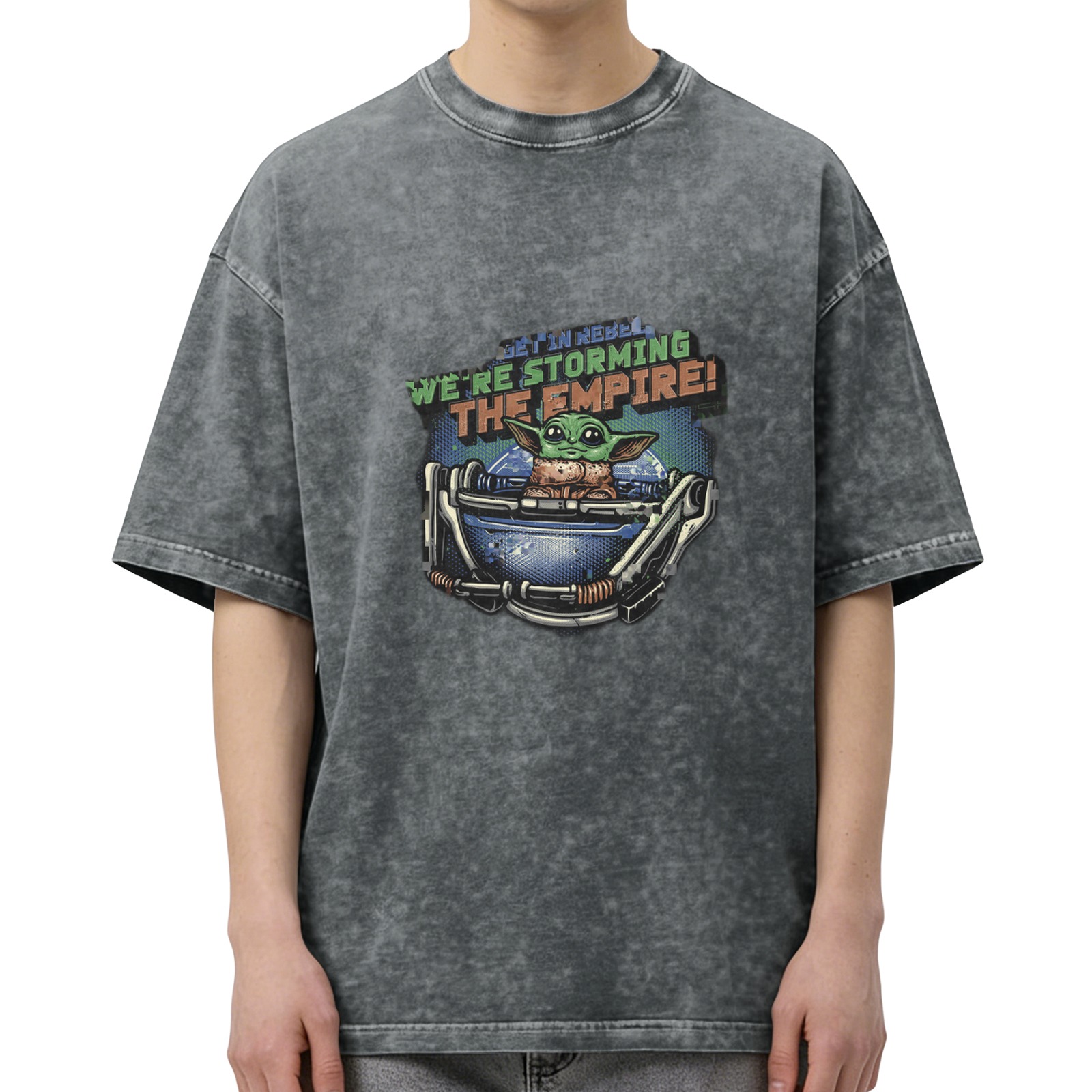 Star Wars Baby Yoda Storming The Empire Acid Wash T-Shirt
