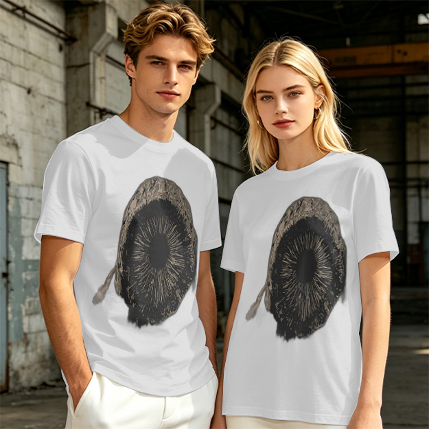 Olive Green T-Shirt With Mushroom Spore Print Graphic