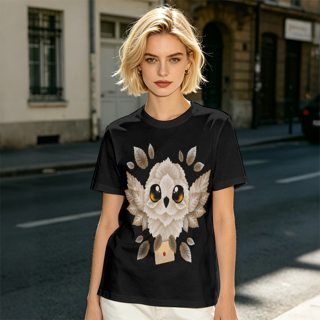 Owl with Envelope Graphic Olive Green T-Shirt