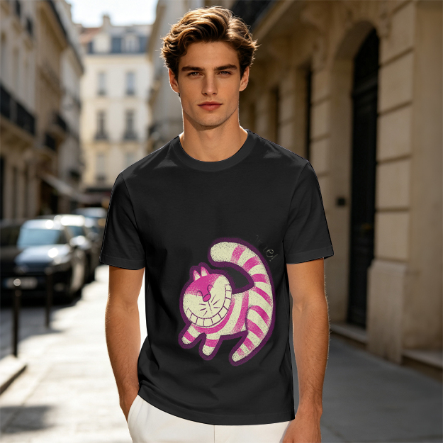 Olive T-Shirt with Cheshire Cat Graphic Print