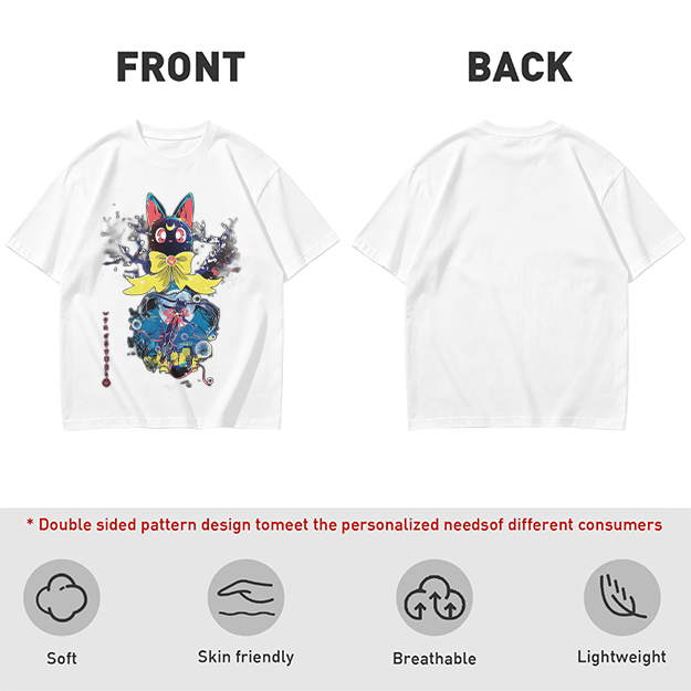 Olive T-Shirt with Black Cat Anime Art Print