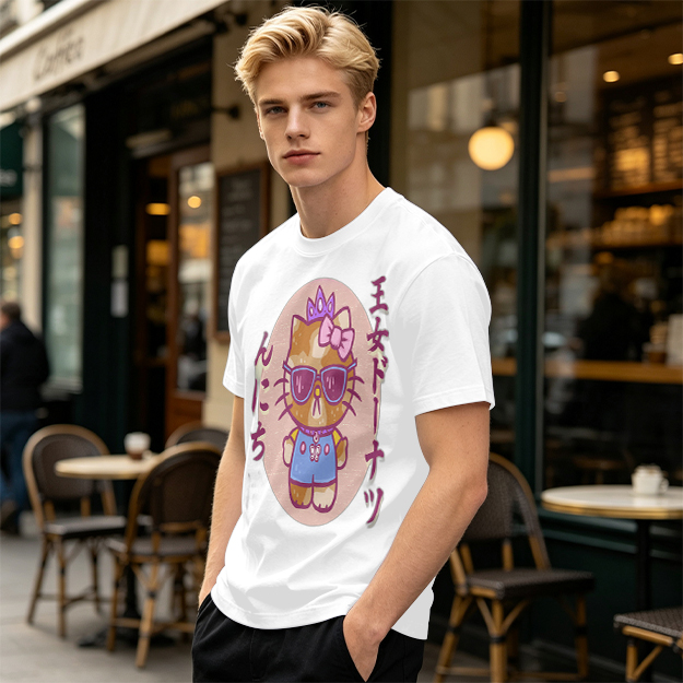 Olive T-Shirt with Cool Princess Cat Graphic Print
