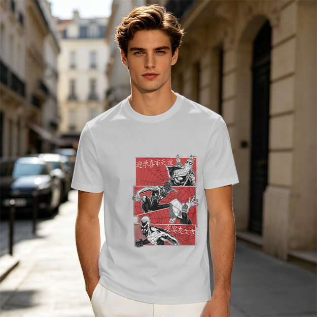 Olive T-shirt with Spider-Verse Style Comic Panels Print