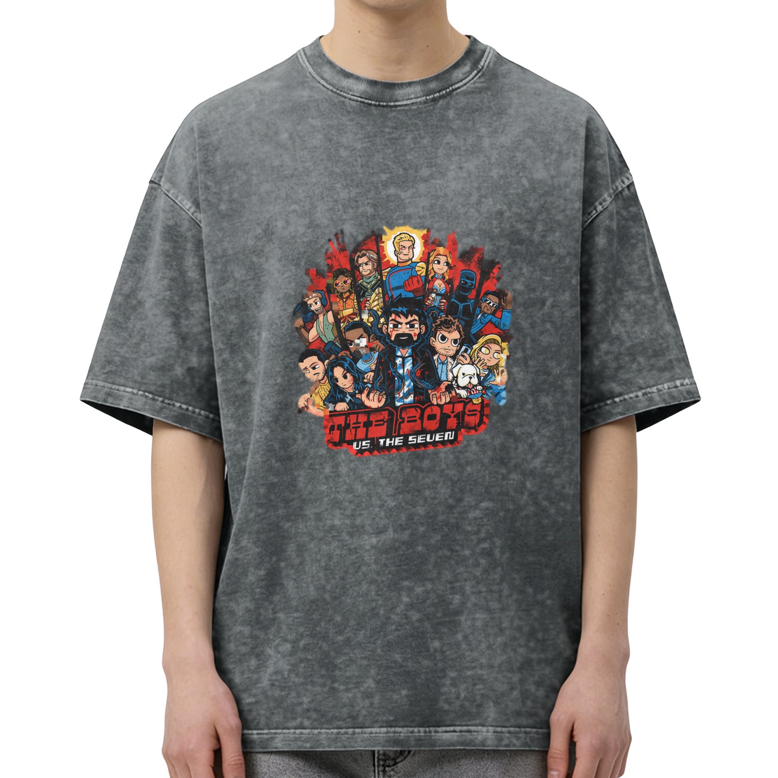 The Boys vs The Seven Cartoon Graphic Stonewashed T-Shirt