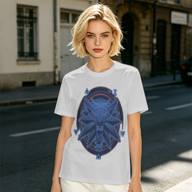 Olive T-Shirt With Witcher Wolf Medallion Graphic Print