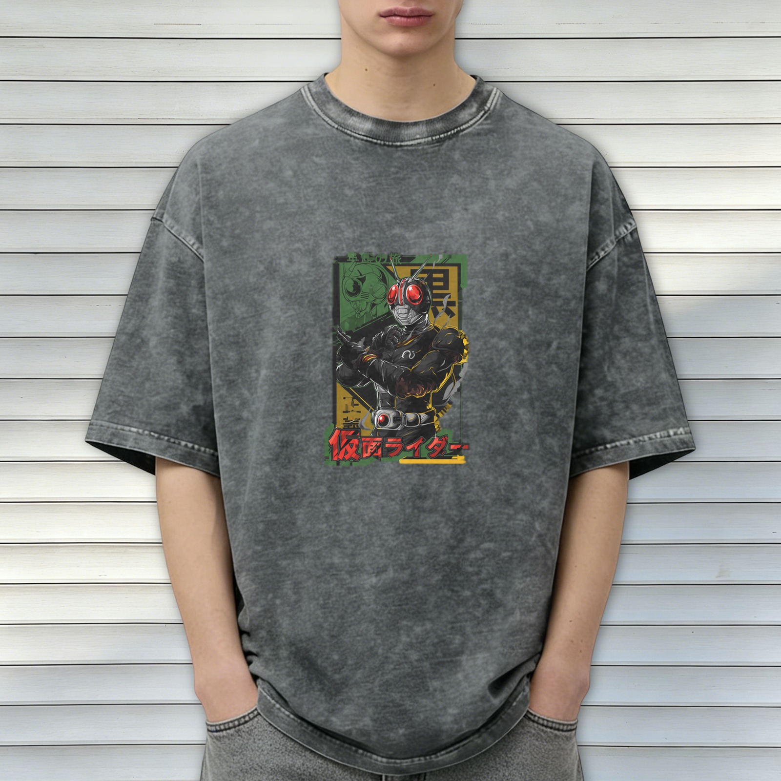 Kamen Rider Graphic Vintage Wash Black Cotton T-Shirt