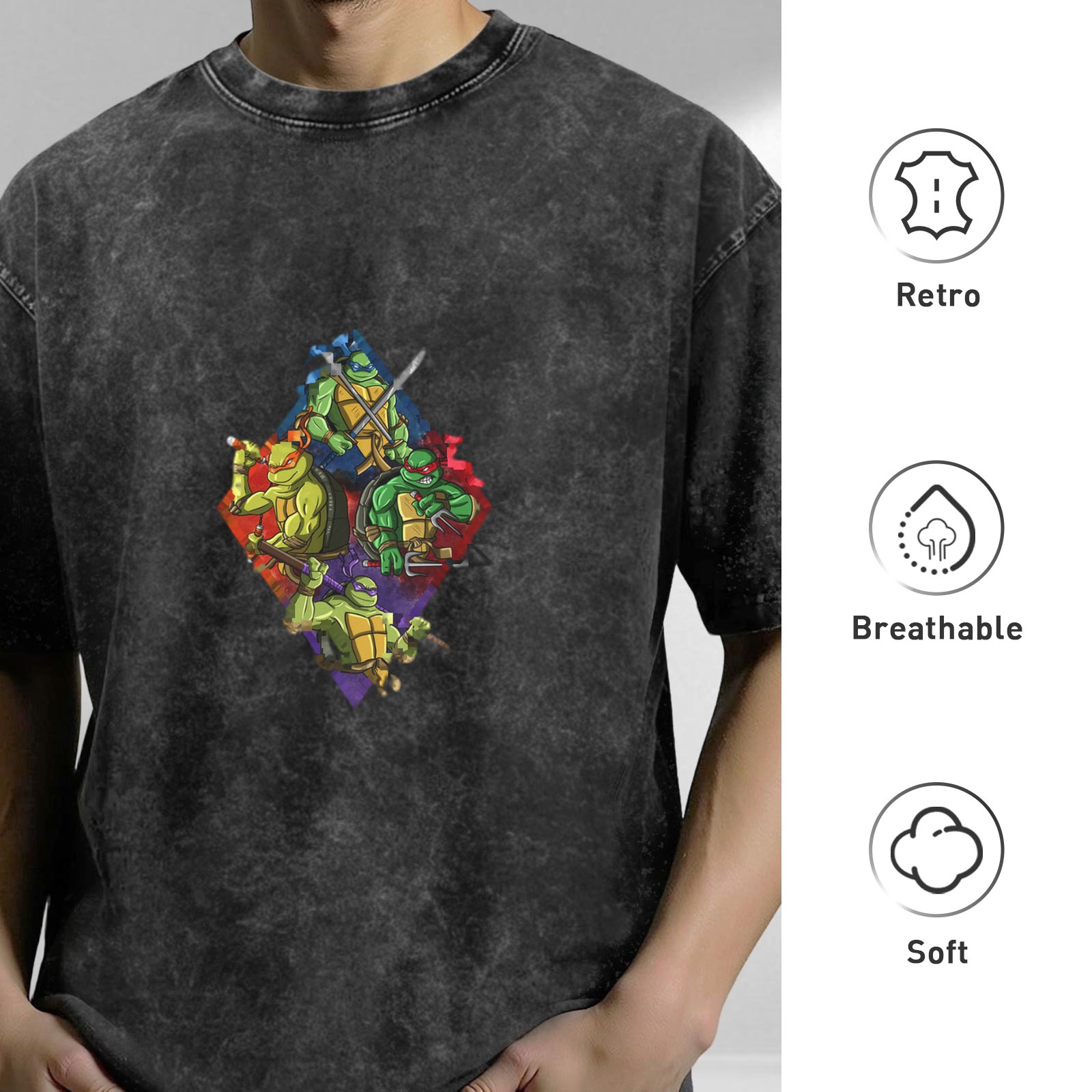Teenage Mutant Ninja Turtles Graphic Stonewashed Black T-Shirt