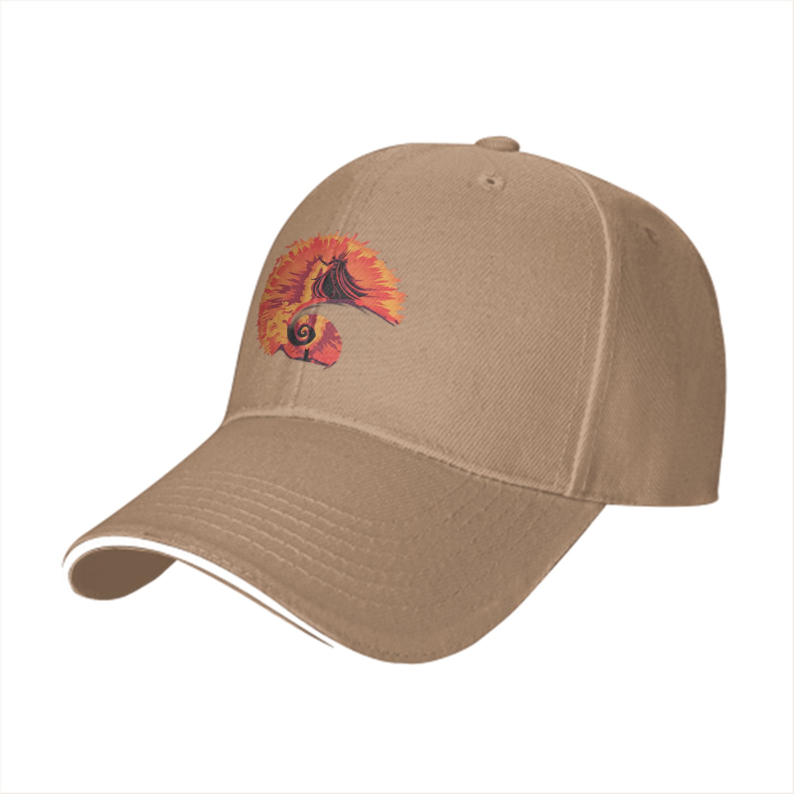 Black baseball cap with fiery spiral silhouette graphic