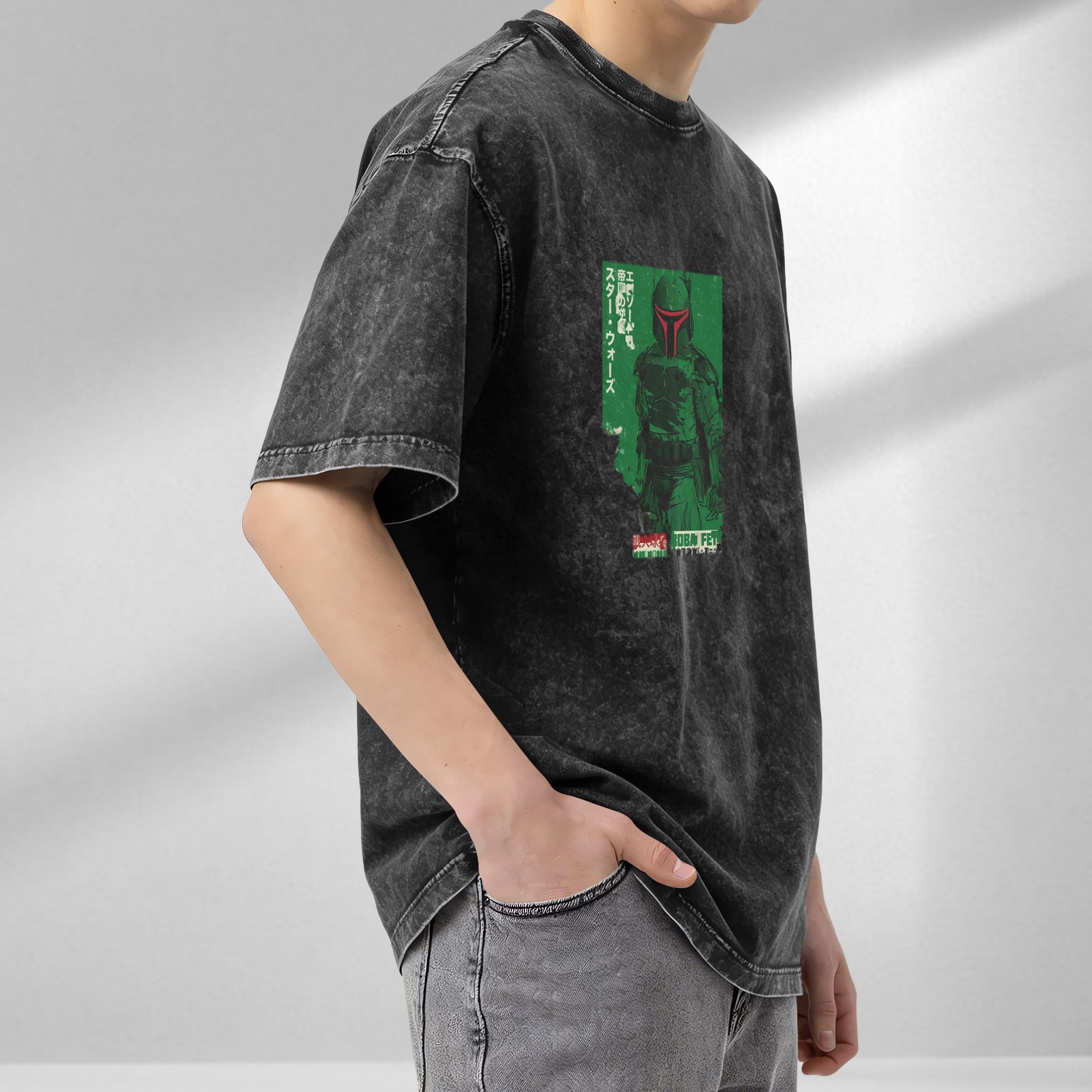 Star Wars Boba Fett Japanese Graphic Acid Wash T-Shirt