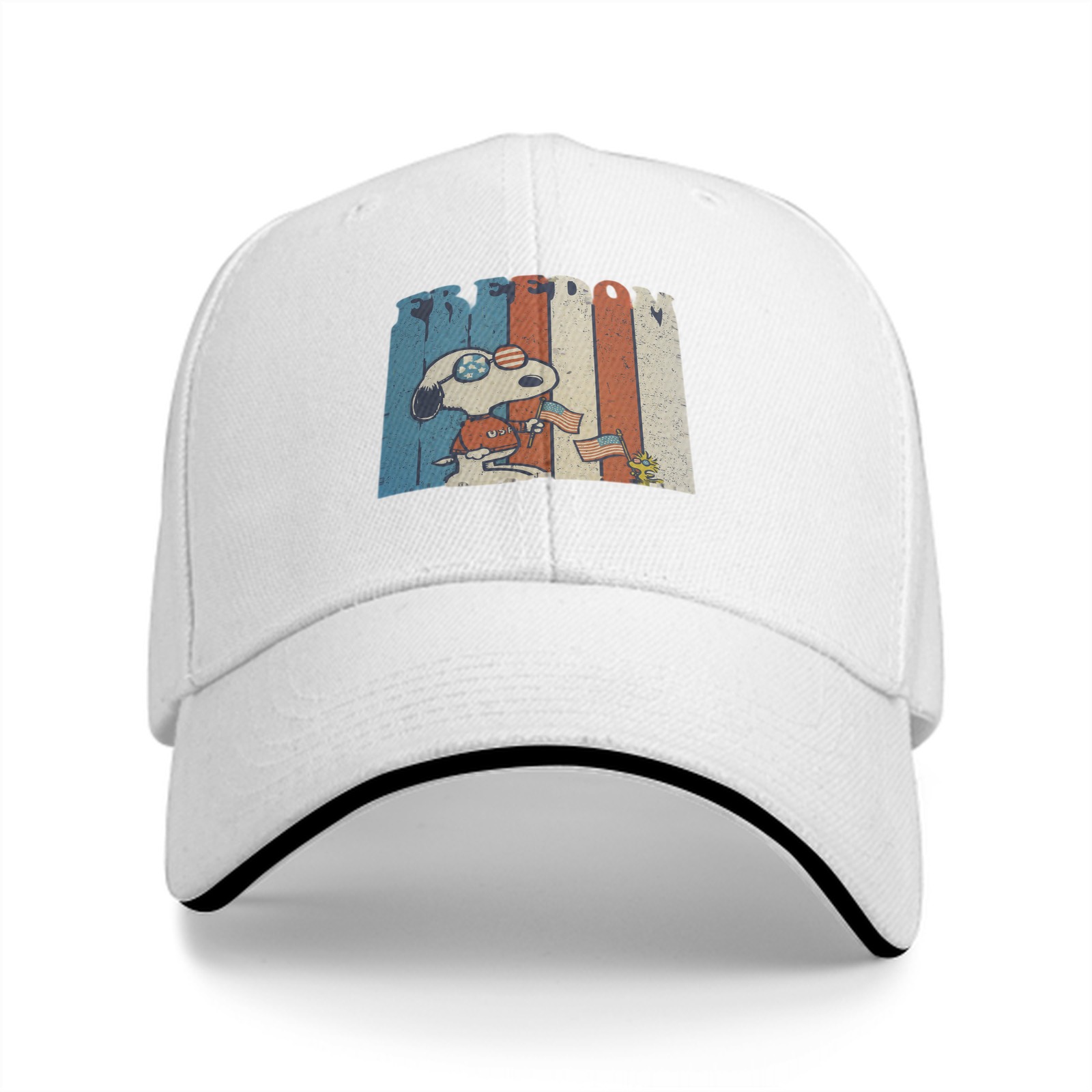 Black baseball cap with Snoopy Freedom patriotic graphic design