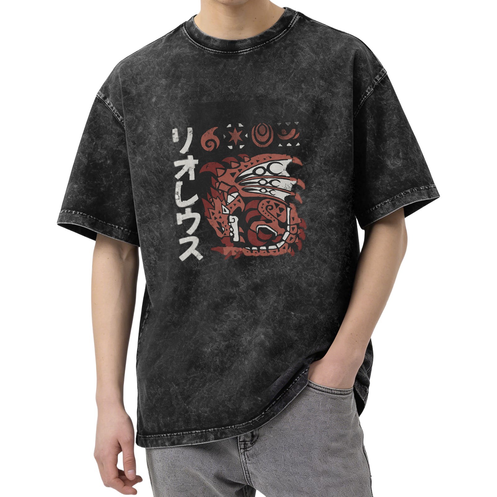 Monster Hunter Rathalos Japanese Art Acid Wash Graphic T-Shirt