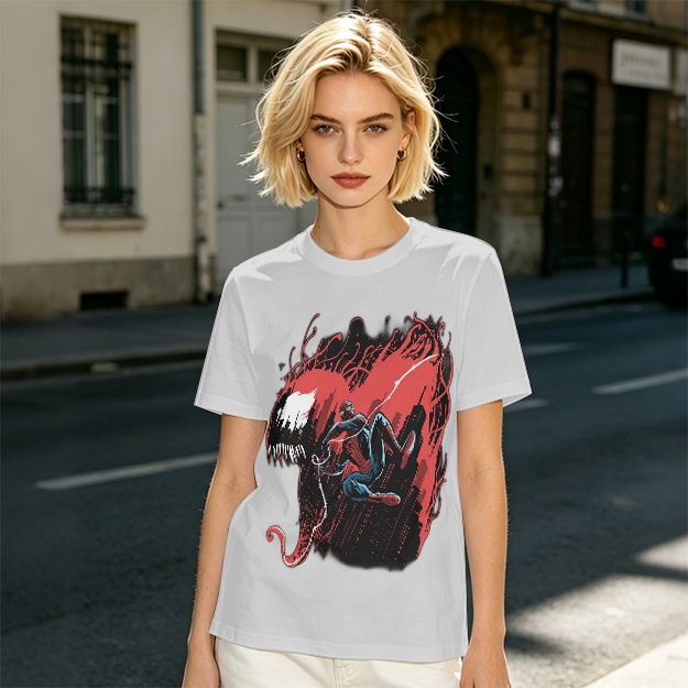 Olive T-shirt with Spider-Man and Symbiote Villain Graphic