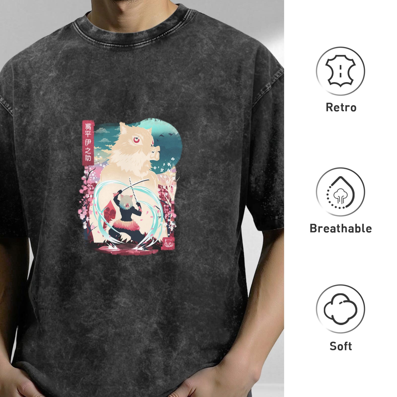 Demon Slayer Inosuke Hashibira Graphic Stone Wash T-Shirt