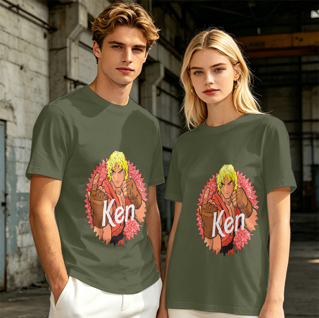 Olive T-shirt with Street Fighter Ken Graphic Print