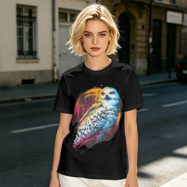 Owl Graphic Print Dark Green Casual T-Shirt