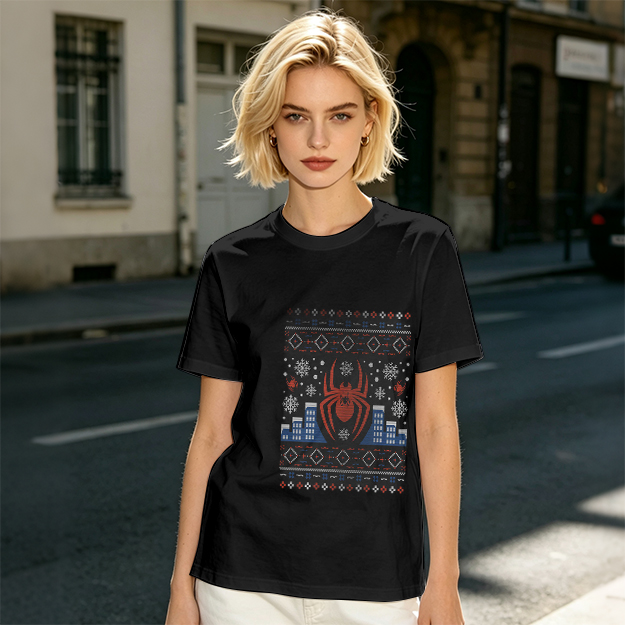 Olive T-Shirt with Spider-Man Christmas Holiday Print