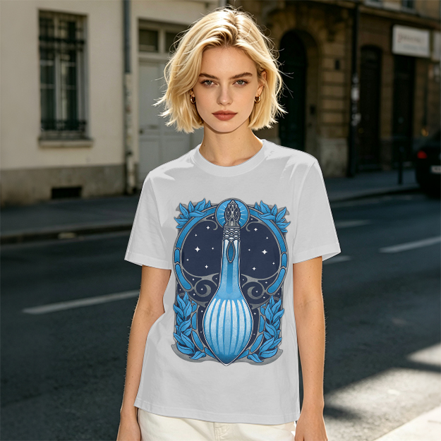 Olive T-Shirt With Art Nouveau Celestial Lute Graphic Print