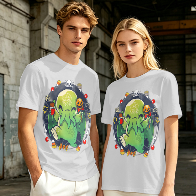 Olive T-Shirt With Cute Halloween Cthulhu Graphic Print