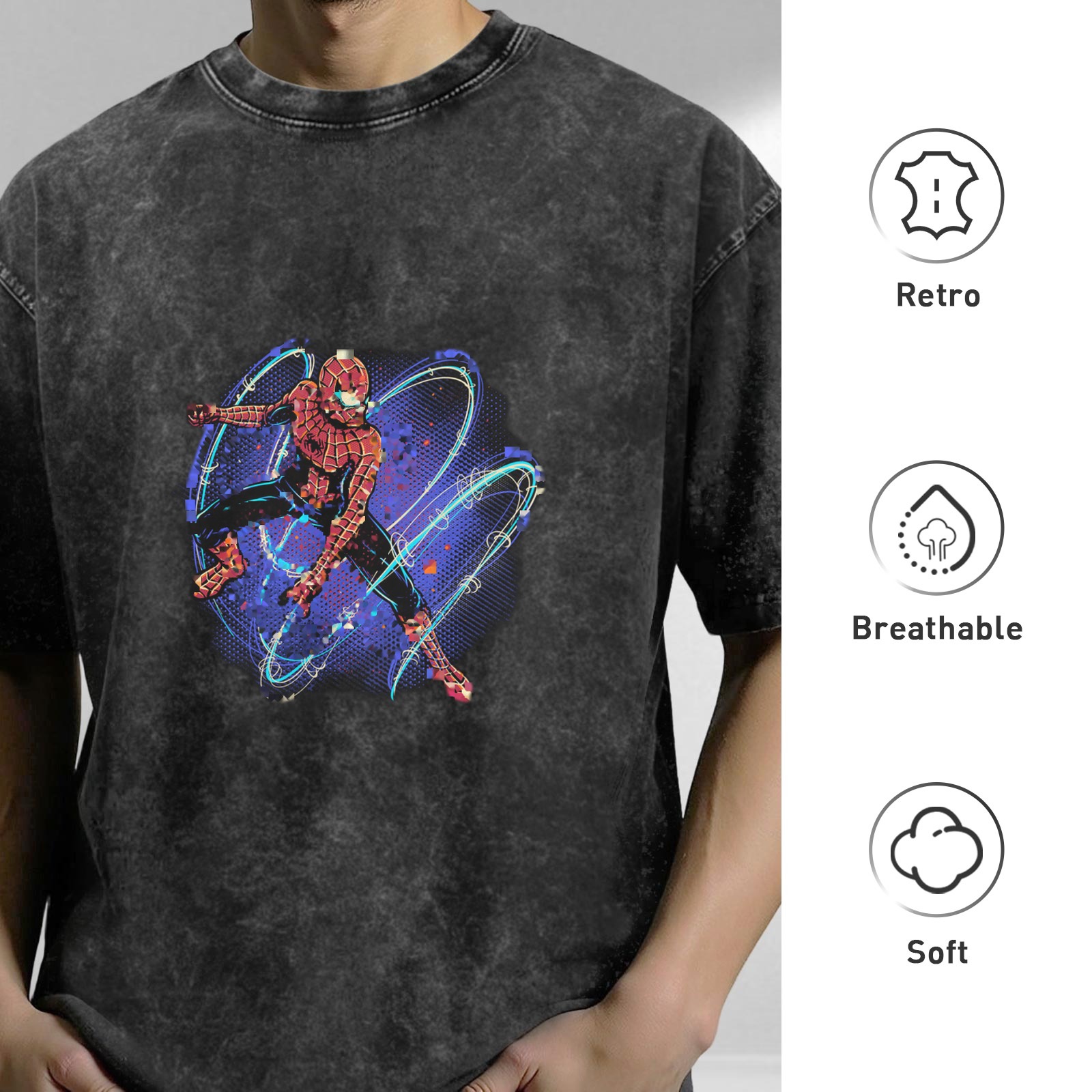 Washed black oversized t-shirt with Spider-Man graphic print