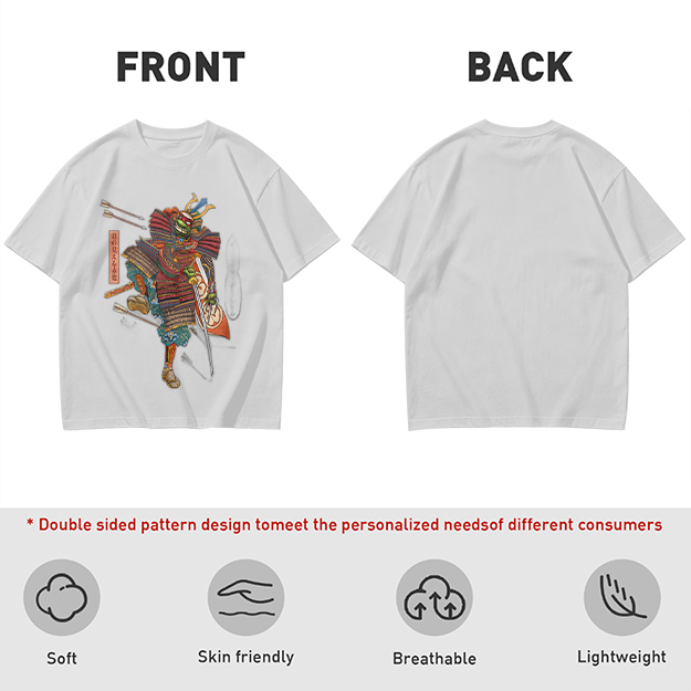Olive T-shirt with Traditional Samurai Warrior Graphic Print