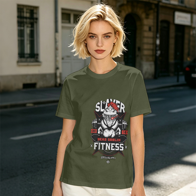 Goblin Slayer Fitness Themed Olive Graphic T-Shirt