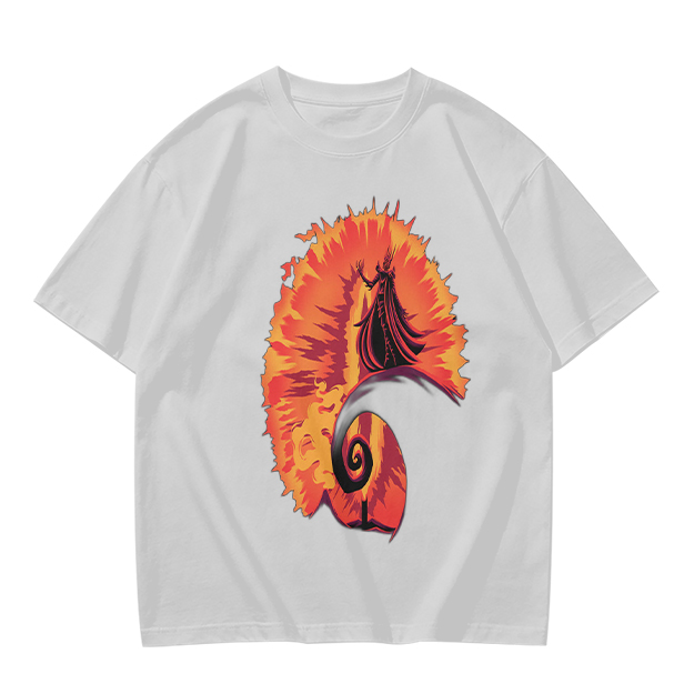 Olive T-Shirt With Fiery Spiral And Silhouette Figure Print