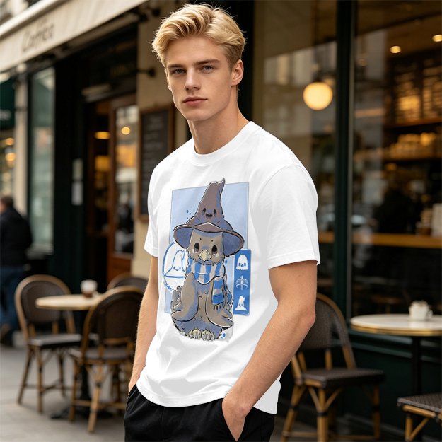 Owl in wizard hat and striped scarf graphic tee