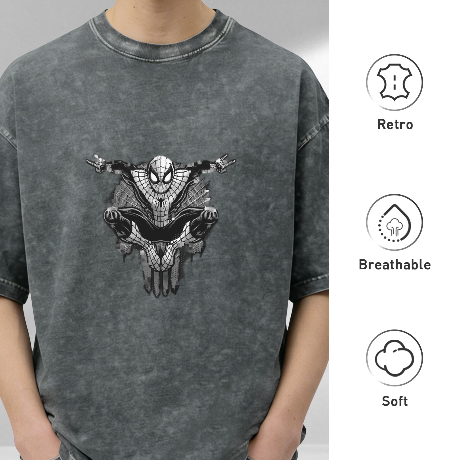 Oversized Acid Wash Spider-Man Graphic T-Shirt