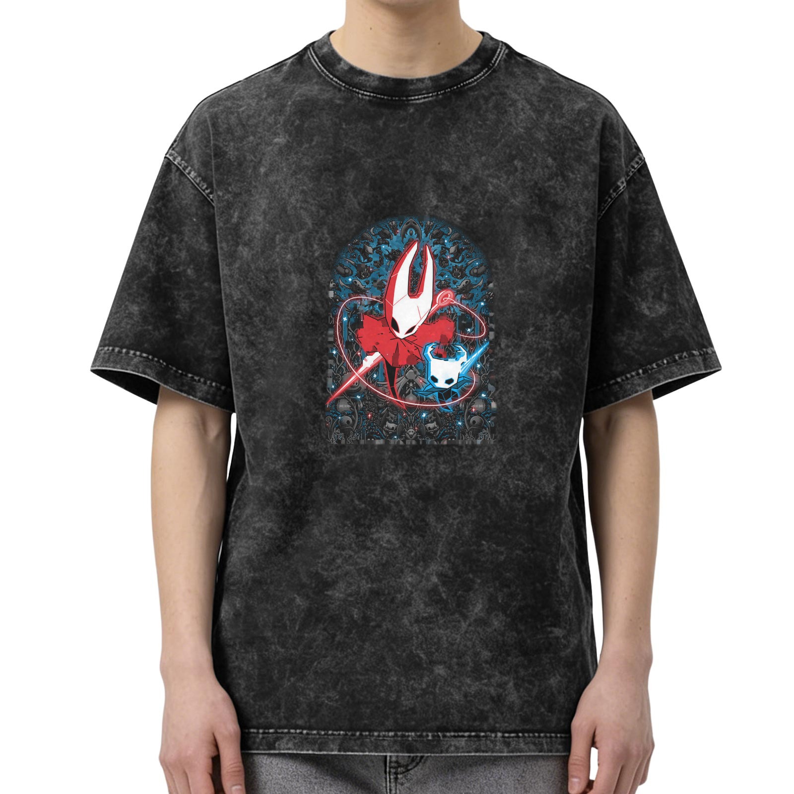 Hollow Knight Themed Dark Wash Graphic T-Shirt