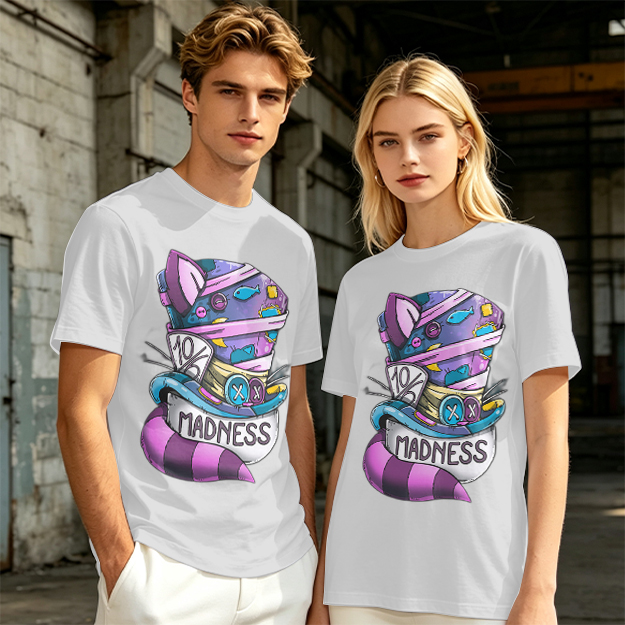 Olive T-Shirt With Mad Hatter Cheshire Cat Madness Graphic