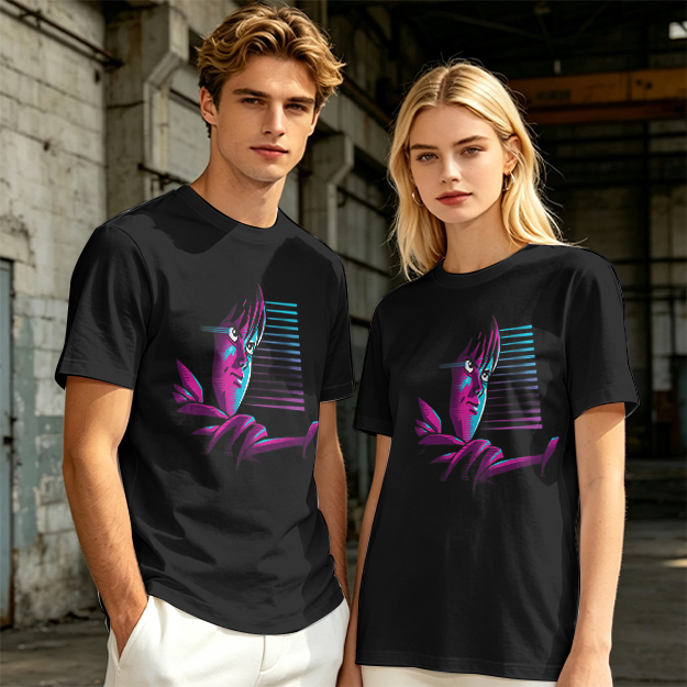 Olive T-Shirt With Abstract Neon Portrait Graphic