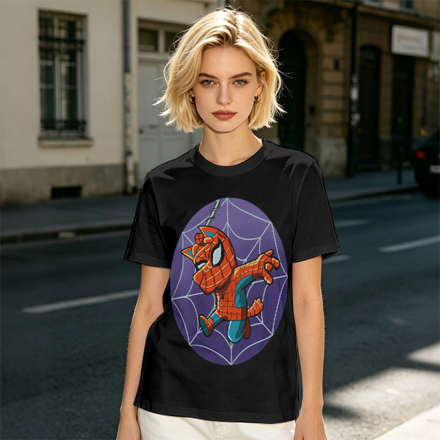 Olive T-Shirt with Cute Spider-Cat Web Print