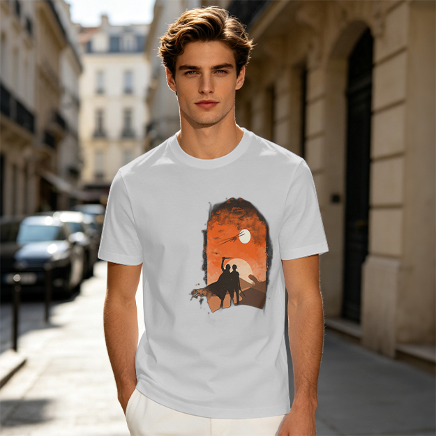 Olive T-Shirt With Desert Sunset Silhouette Print