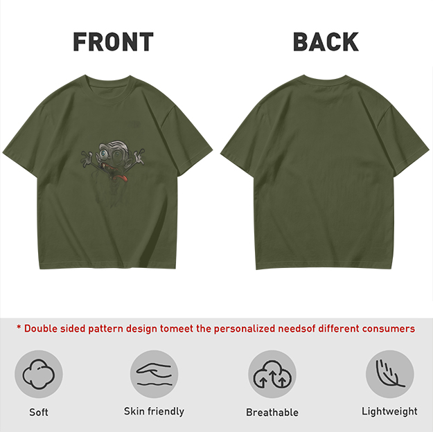 Olive Green T-Shirt With Crazy Cartoon Monster Print