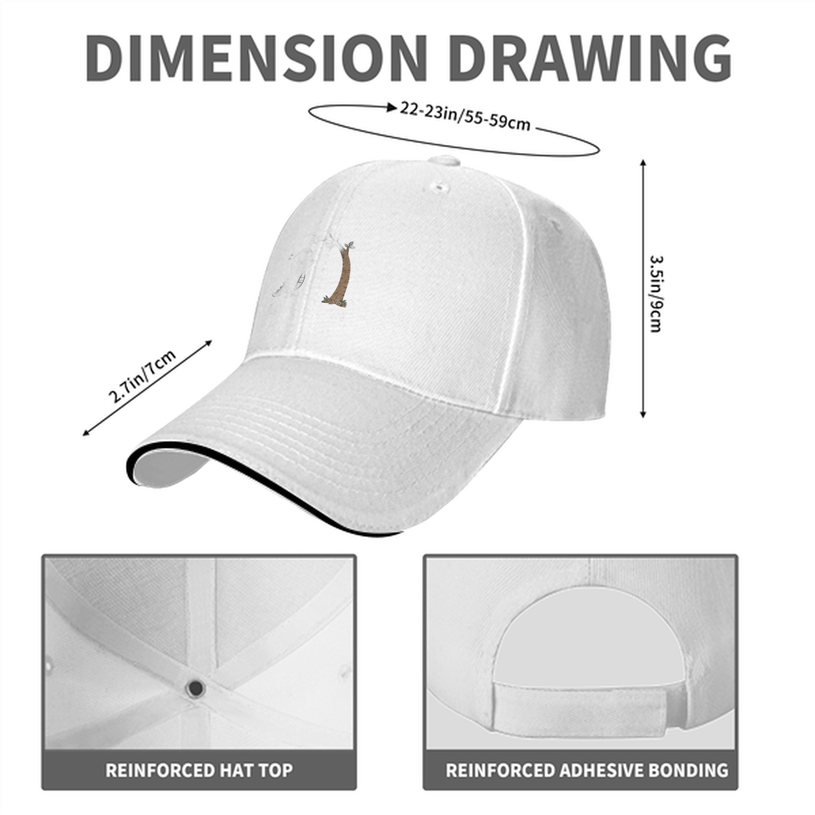 Black baseball cap with small stylized tree trunk graphic