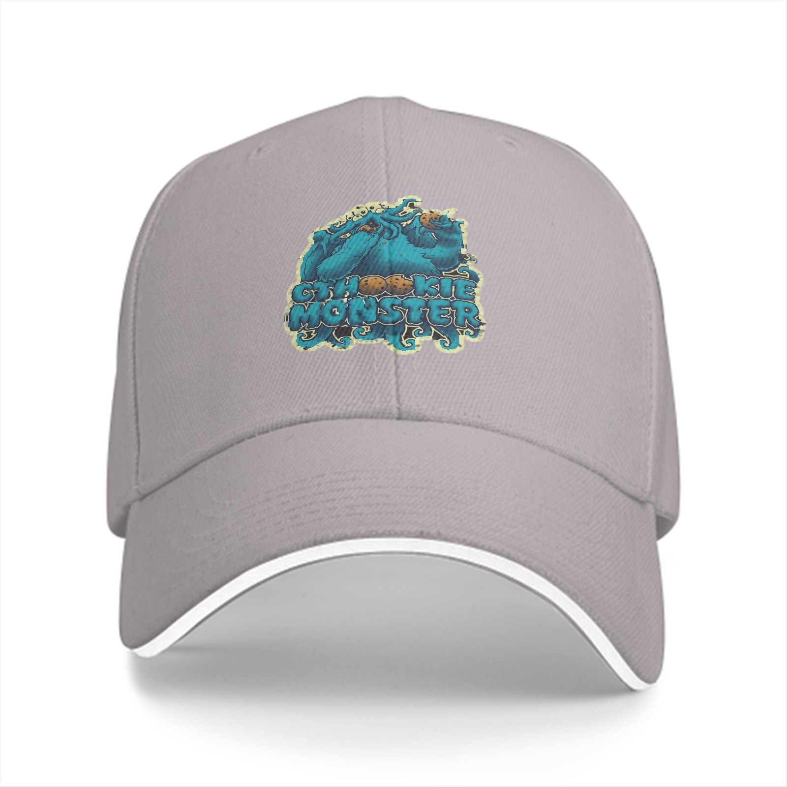 Black baseball cap with Cookie Monster themed graphic print