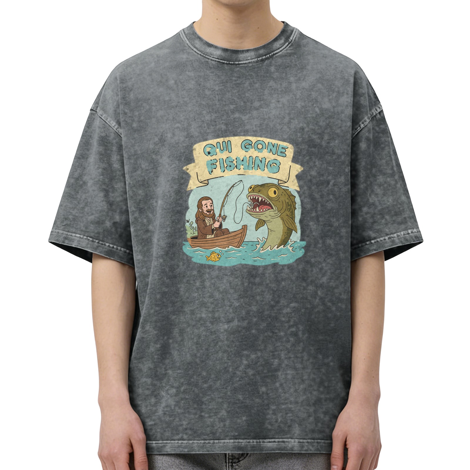 Qui Gone Fishing Funny Fisherman Graphic T-Shirt
