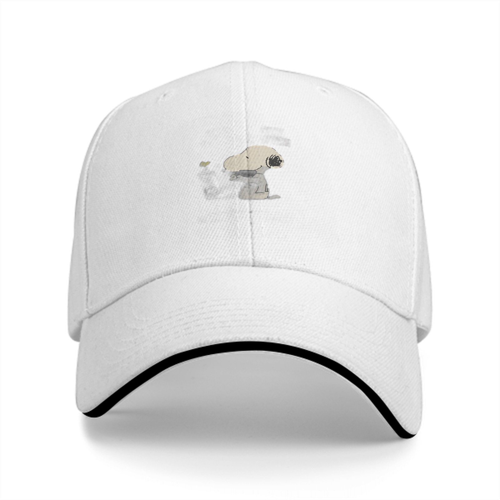 Black baseball cap with Snoopy and Woodstock graphic