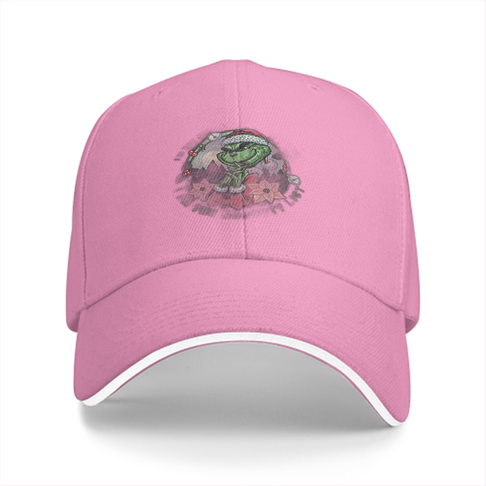Black Baseball Cap With Grinch Christmas Wreath Graphic